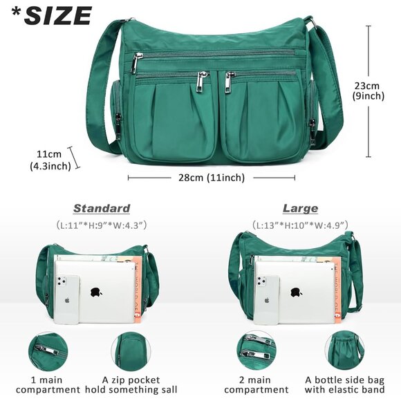 Women Lake Blue-m Nylon Water Resistant Anti Theft Travel Crossbody Shoulder Bag - Picture 3 of 6